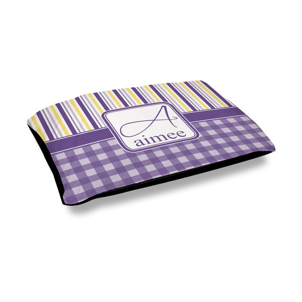 Custom Purple Gingham & Stripe Outdoor Dog Bed - Medium (Personalized)