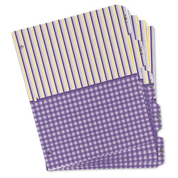 Purple Gingham & Stripe Binder Tab Divider - Set of 5 (Personalized)