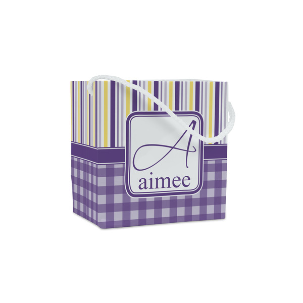 Custom Purple Gingham & Stripe Party Favor Gift Bags - Matte (Personalized)