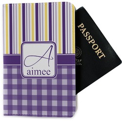 Purple Gingham & Stripe Passport Holder - Fabric (Personalized)