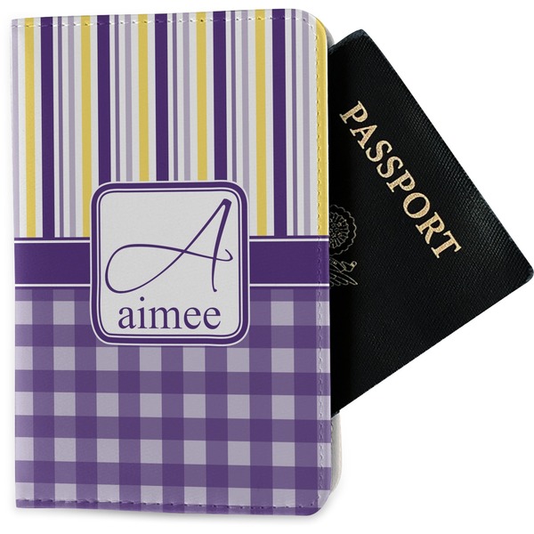 Custom Purple Gingham & Stripe Passport Holder - Fabric (Personalized)