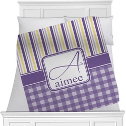 Purple Gingham & Stripe Minky Blanket - Toddler / Throw - 60"x50" - Double Sided (Personalized)