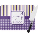 Purple Gingham & Stripe Rectangular Glass Cutting Board (Personalized)