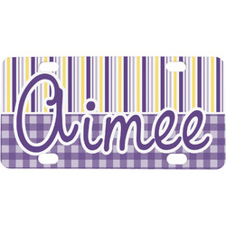 Purple Gingham & Stripe Mini / Bicycle License Plate (4 Holes) (Personalized)