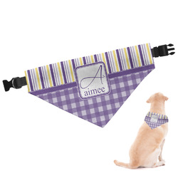 Purple Gingham & Stripe Dog Bandana - Medium (Personalized)