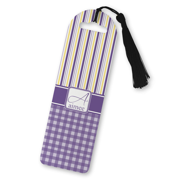 Custom Purple Gingham & Stripe Plastic Bookmark (Personalized)