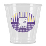 Purple Gingham & Stripe Plastic Shot Glass (Personalized)