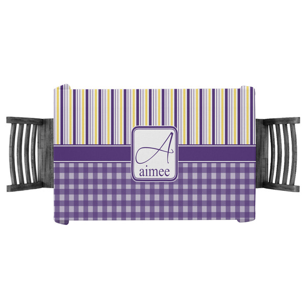 Custom Purple Gingham & Stripe Tablecloth - 58"x58" (Personalized)