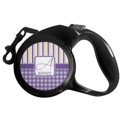 Purple Gingham & Stripe Retractable Dog Leash - Medium (Personalized)