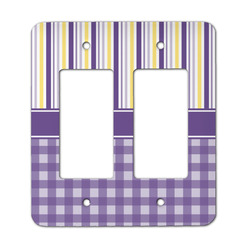 Purple Gingham & Stripe Rocker Style Light Switch Cover - Two Switch