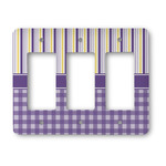 Purple Gingham & Stripe Rocker Style Light Switch Cover - Three Switch