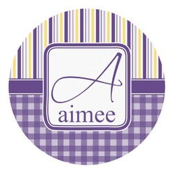 Purple Gingham & Stripe Round Decal - XLarge (Personalized)