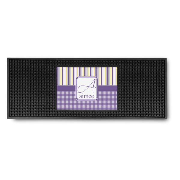 Custom Purple Gingham & Stripe Rubber Bar Mat (Personalized)