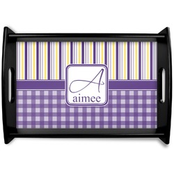 Purple Gingham & Stripe Black Wooden Tray - Small (Personalized)