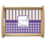 Purple Gingham & Stripe Natural Wooden Tray - Large (Personalized)