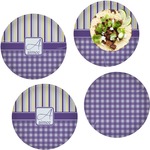 Purple Gingham & Stripe Set of 4 Glass Lunch / Dinner Plate 10" (Personalized)