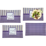 Purple Gingham & Stripe Set of 4 Glass Rectangular Lunch / Dinner Plate (Personalized)