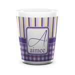 Purple Gingham & Stripe Ceramic Shot Glass - 1.5 oz - White - Single (Personalized)