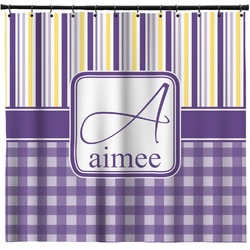 Purple Gingham & Stripe Shower Curtain - Custom Size (Personalized)