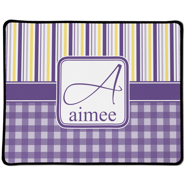 Custom Purple Gingham & Stripe Large Gaming Mouse Pad - 12.5" x 10" (Personalized)