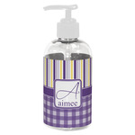 Purple Gingham & Stripe Plastic Soap / Lotion Dispenser (8 oz - Small - White) (Personalized)