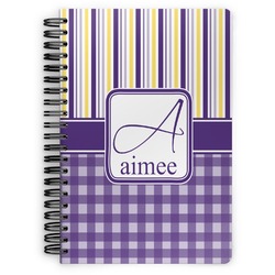 Purple Gingham & Stripe Spiral Notebook - 7x10 w/ Name and Initial