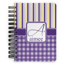 Purple Gingham & Stripe Spiral Notebook - 5x7 w/ Name and Initial