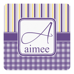 Purple Gingham & Stripe Square Decal - Small (Personalized)