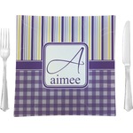 Purple Gingham & Stripe 9.5" Glass Square Lunch / Dinner Plate- Single or Set of 4 (Personalized)