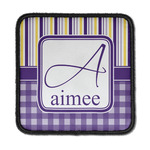 Purple Gingham & Stripe Iron On Square Patch w/ Name and Initial