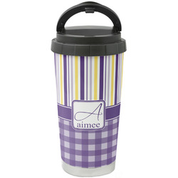 Purple Gingham & Stripe Stainless Steel Coffee Tumbler (Personalized)