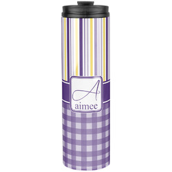 Purple Gingham & Stripe Stainless Steel Skinny Tumbler - 20 oz (Personalized)