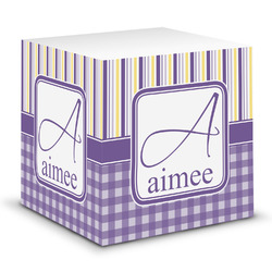 Purple Gingham & Stripe Sticky Note Cube (Personalized)