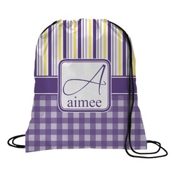 Purple Gingham & Stripe Drawstring Backpack - Large (Personalized)