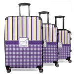 Purple Gingham & Stripe 3 Piece Luggage Set - 20" Carry On, 24" Medium Checked, 28" Large Checked (Personalized)