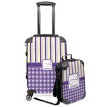 Purple Gingham & Stripe Kids 2-Piece Luggage Set - Suitcase & Backpack (Personalized)