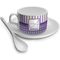 Purple Gingham & Stripe Tea Cup - Single (Personalized)