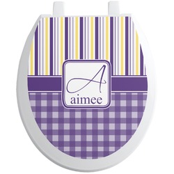 Purple Gingham & Stripe Toilet Seat Decal - Round (Personalized)