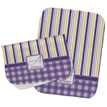 Purple Gingham & Stripe Burp Cloths - Fleece - Set of 2 w/ Name and Initial