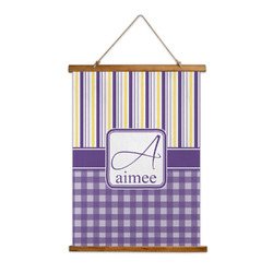 Purple Gingham & Stripe Wall Hanging Tapestry - Tall (Personalized)