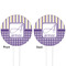 Purple Gingham & Stripe White Plastic 4" Food Pick - Round - Double Sided - Front & Back