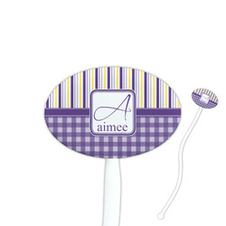 Purple Gingham & Stripe Oval Stir Sticks (Personalized)