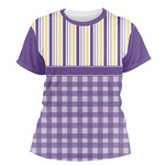 Purple Gingham & Stripe Women's Crew T-Shirt - X Large