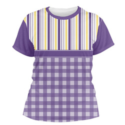 Purple Gingham & Stripe Women's Crew T-Shirt - Large