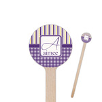 Purple Gingham & Stripe 7.5" Round Wooden Stir Sticks - Double Sided (Personalized)