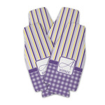 Purple Gingham & Stripe Zipper Bottle Cooler - Set of 4 (Personalized)