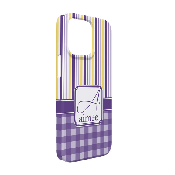 Custom Purple Gingham & Stripe iPhone Case - Plastic - iPhone 13 Pro (Personalized)