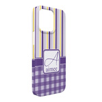 Purple Gingham & Stripe iPhone Case - Plastic - iPhone 13 Pro Max (Personalized)