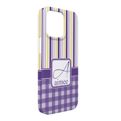 Purple Gingham & Stripe iPhone Case - Plastic - iPhone 13 Pro Max (Personalized)