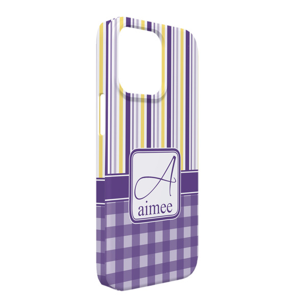 Custom Purple Gingham & Stripe iPhone Case - Plastic - iPhone 13 Pro Max (Personalized)